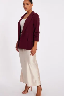 Quiz Petite Dark Red Ruched Sleeve Blazer Burgundy
