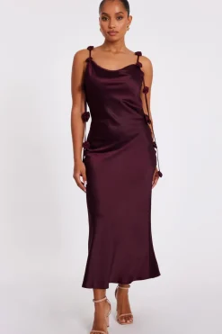 Quiz Petite Dark Red Satin Midaxi Dress