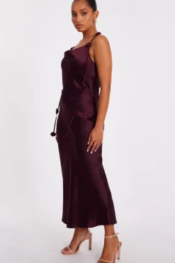 Quiz Petite Dark Red Satin Midaxi Dress