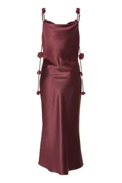 Quiz Petite Dark Red Satin Midaxi Dress
