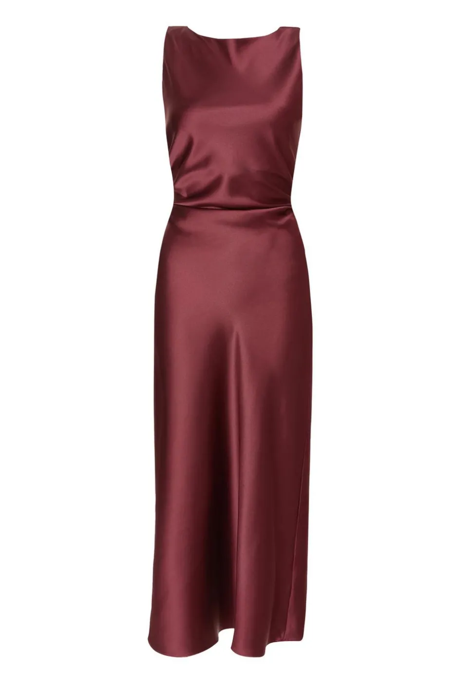 Quiz Petite Dark Red Satin Ruched Midaxi Dress Berry New