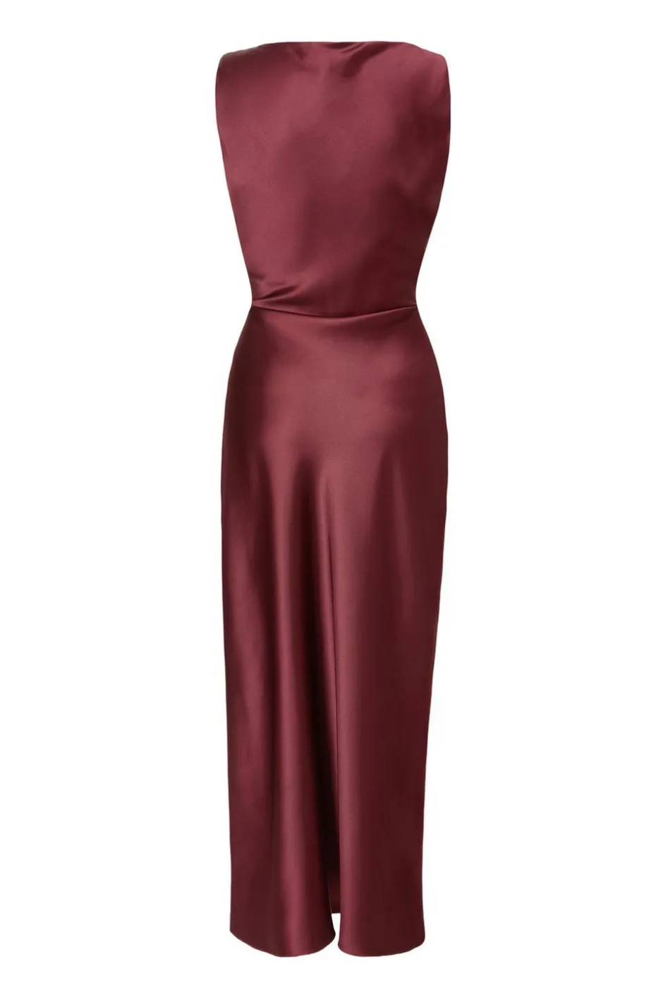Quiz Petite Dark Red Satin Ruched Midaxi Dress Berry New