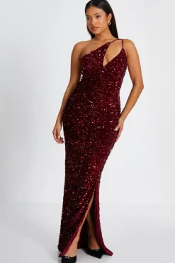 Quiz Petite Dark Red Sequin Maxi Dress Hot