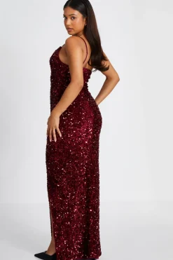 Quiz Petite Dark Red Sequin Maxi Dress Hot