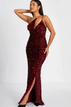 Quiz Petite Dark Red Sequin Maxi Dress Hot