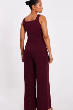 Quiz Petite Dark Red Wide Leg Trousers