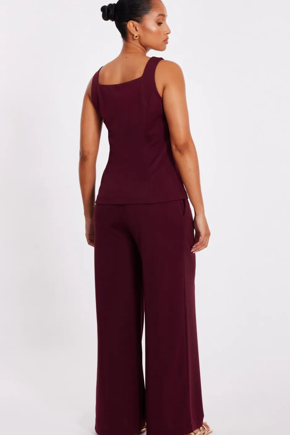 Quiz Petite Dark Red Wide Leg Trousers