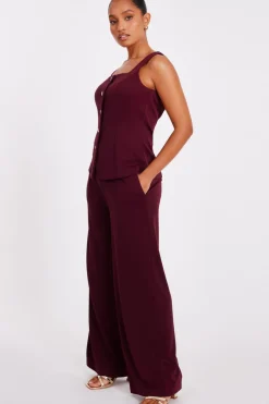 Quiz Petite Dark Red Wide Leg Trousers