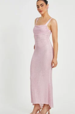 Quiz Petite Diamante Maxi Dress Dusty Pink Hot
