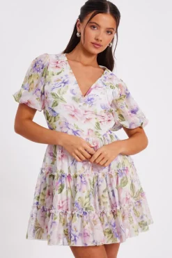 Quiz Petite Floral Chifffon Frill Skater Dress Best