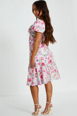 Quiz Petite Floral Puff Sleeve Mini Dress Outlet