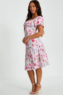 Quiz Petite Floral Puff Sleeve Mini Dress Outlet