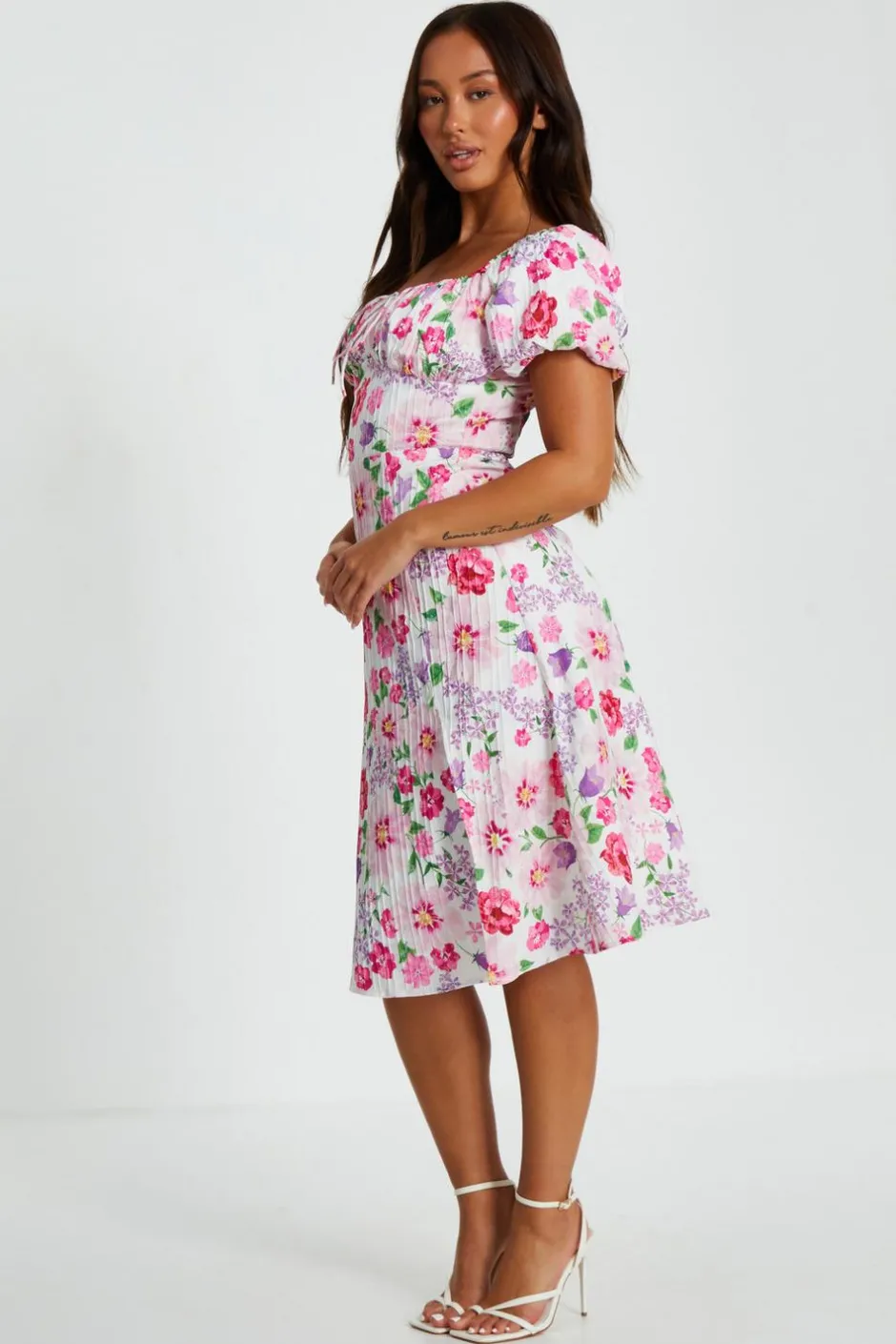 Quiz Petite Floral Puff Sleeve Mini Dress Outlet