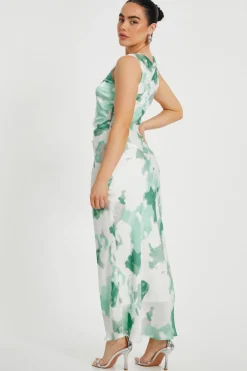Quiz Petite Green Satin Marble Midaxi Dress Online