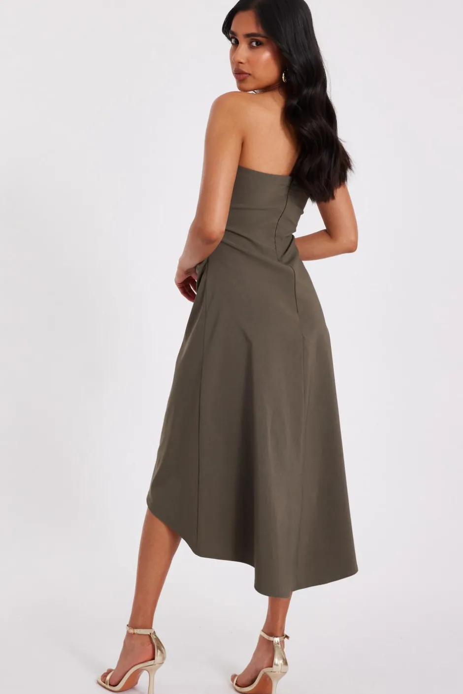 Quiz Petite Khaki Bandeau Midi Dress Outlet