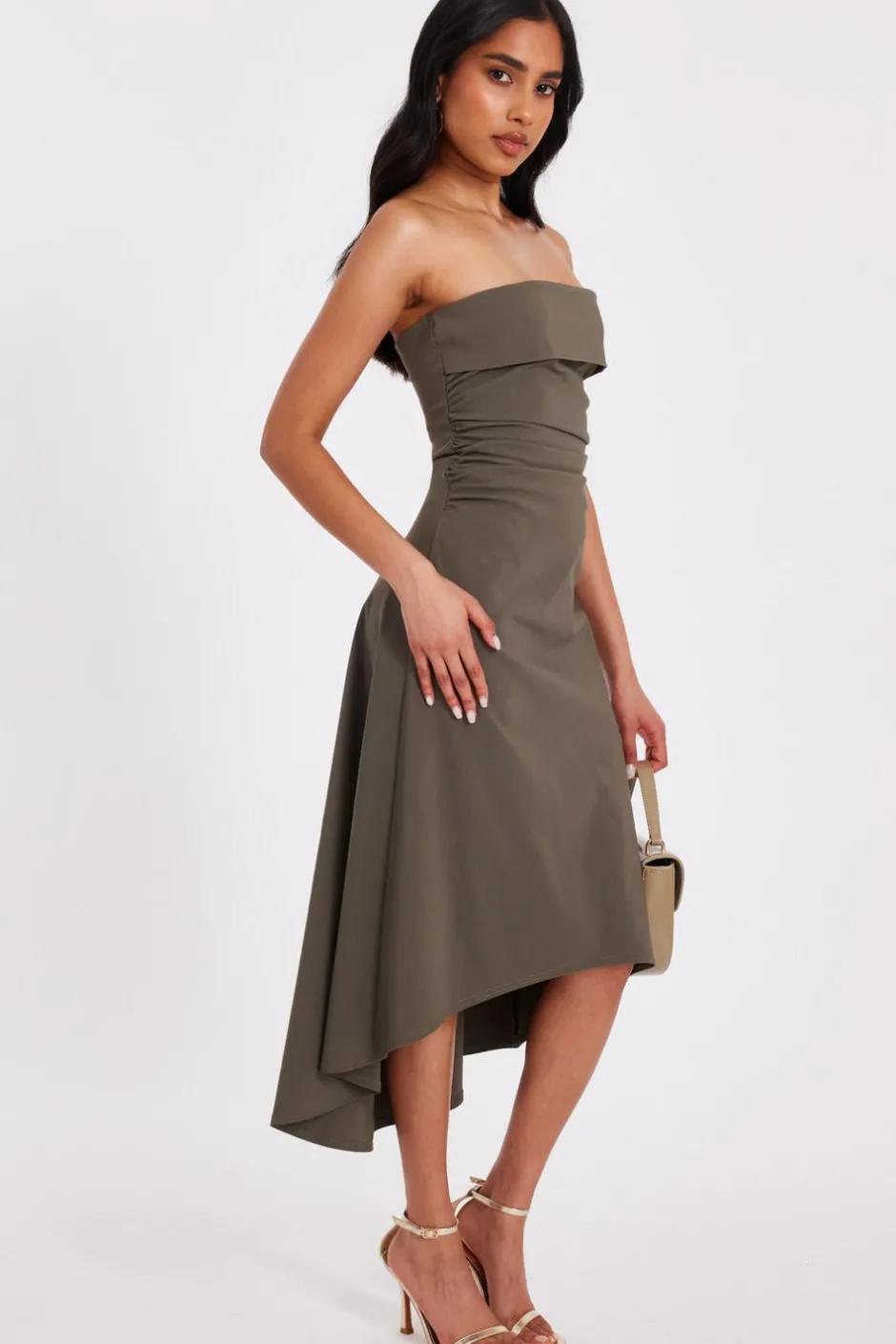 Quiz Petite Khaki Bandeau Midi Dress Outlet