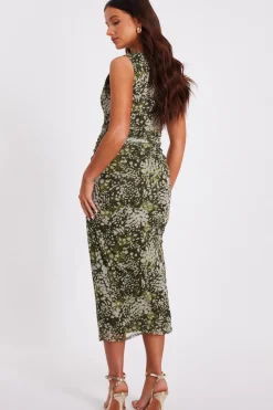 Quiz Petite Khaki Mesh Animal Print Midaxi Dress Hot
