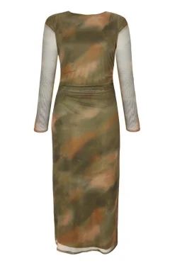 Quiz Petite Khaki Printed Long Sleeve Midaxi Dress Outlet