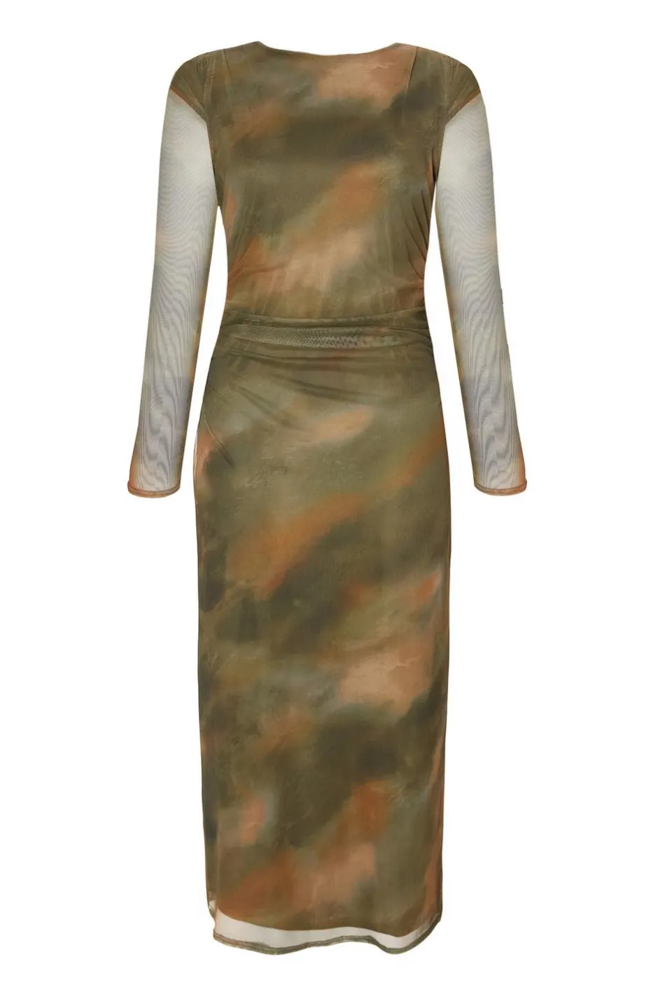 Quiz Petite Khaki Printed Long Sleeve Midaxi Dress Outlet