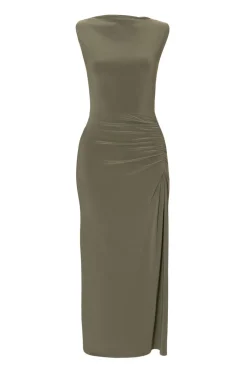 Quiz Petite Khaki Ruched Bodycon Midaxi Dress Best