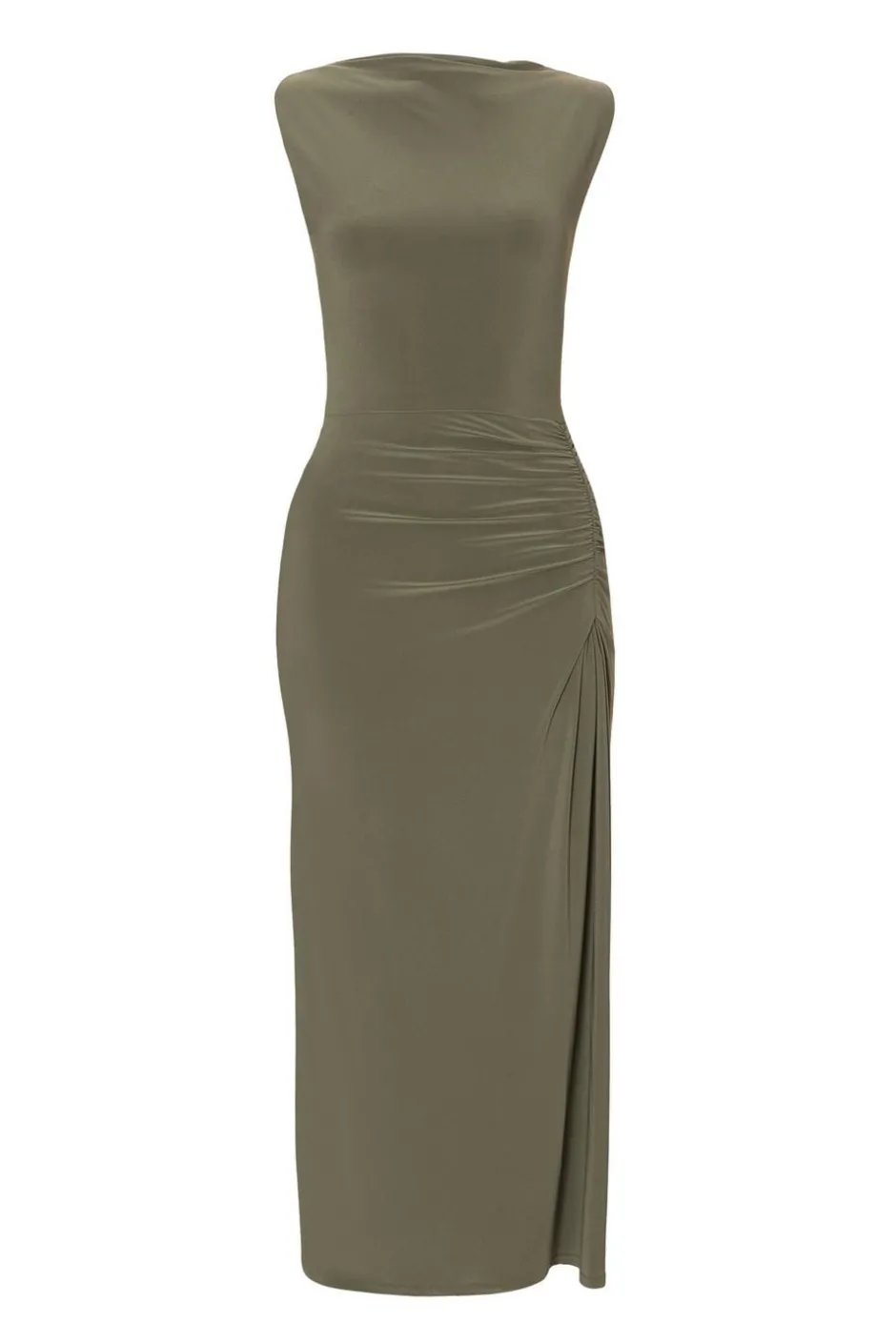 Quiz Petite Khaki Ruched Bodycon Midaxi Dress Best
