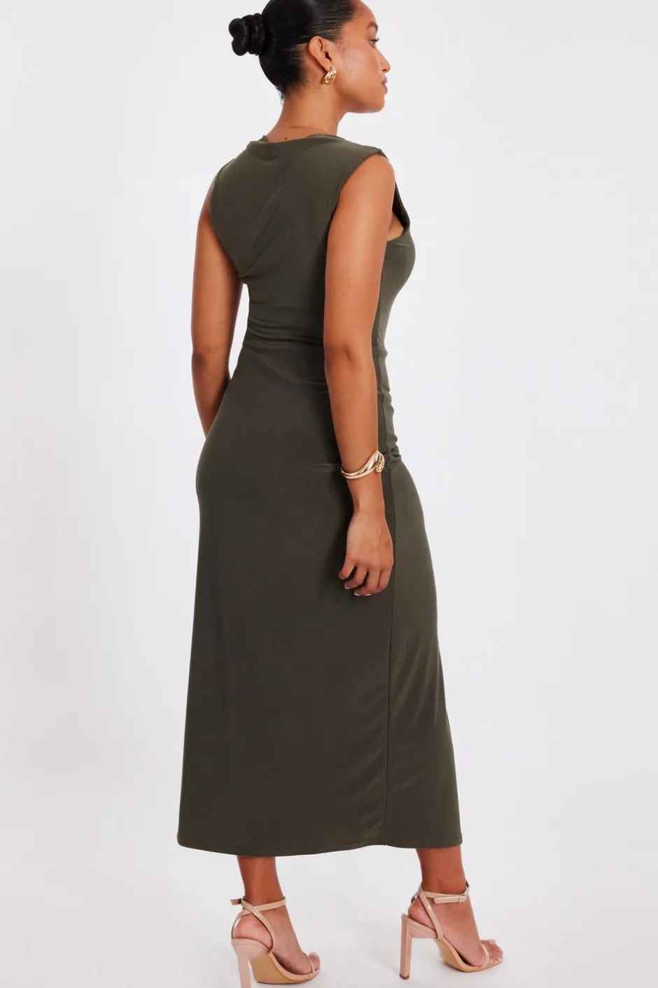 Quiz Petite Khaki Ruched Bodycon Midaxi Dress Best