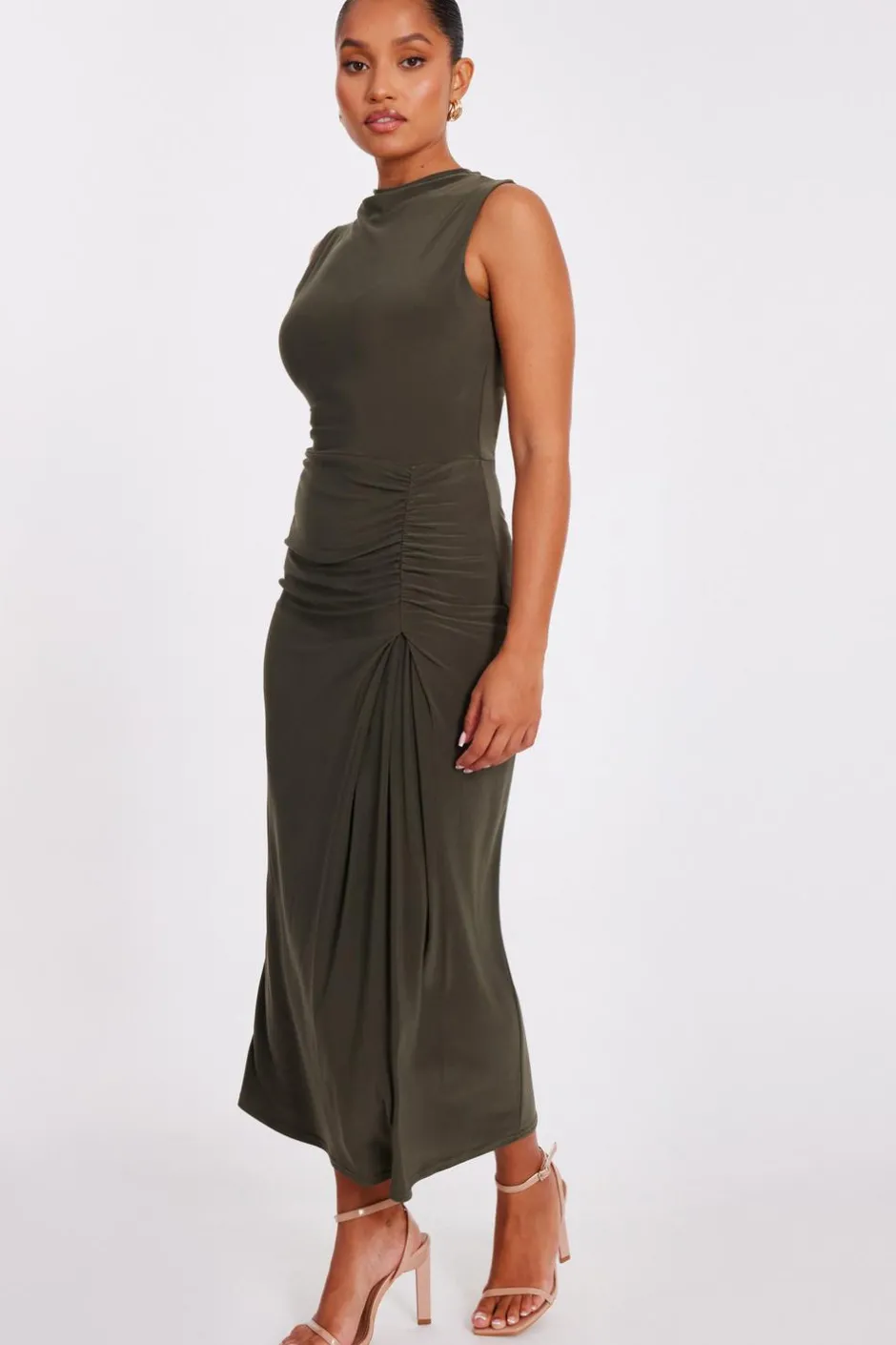 Quiz Petite Khaki Ruched Bodycon Midaxi Dress Best
