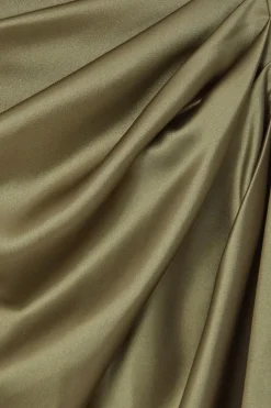 Quiz Petite Khaki Satin Ruched Midi Dress