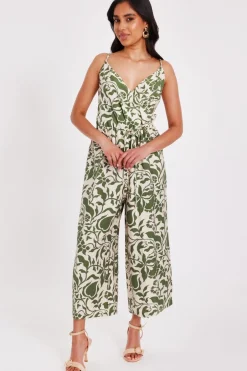 Quiz Petite Khaki Tropical Print Jumpsuit Best