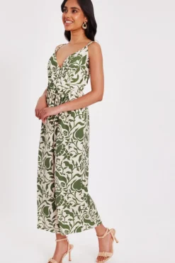 Quiz Petite Khaki Tropical Print Jumpsuit Best