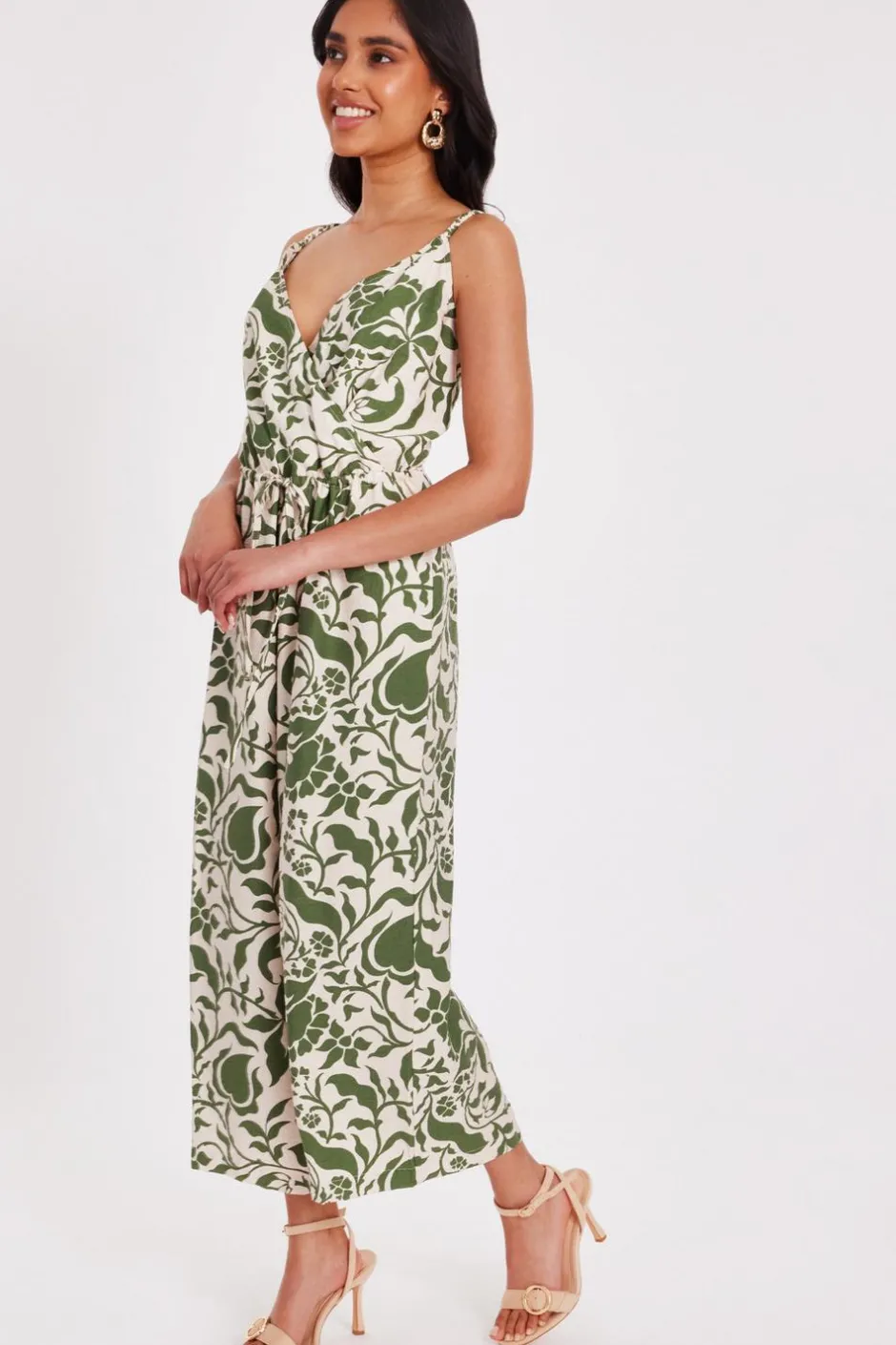 Quiz Petite Khaki Tropical Print Jumpsuit Best