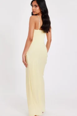 Quiz Petite Lemon Diamante Strap Maxi Dress Online