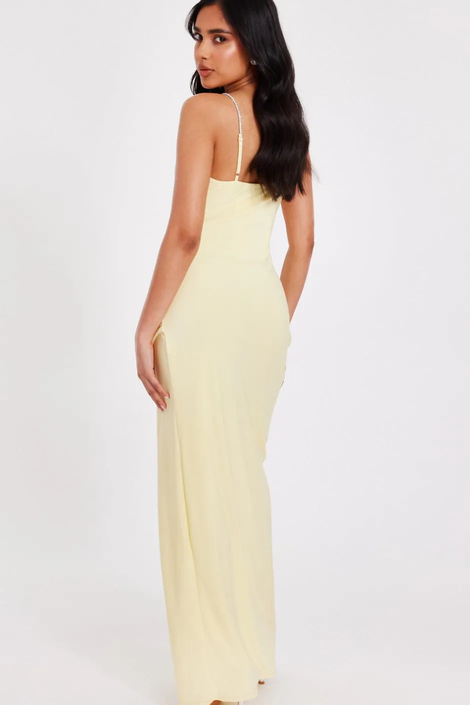 Quiz Petite Lemon Diamante Strap Maxi Dress Online