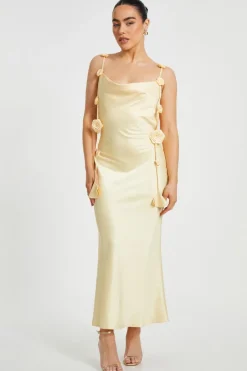 Quiz Petite Lemon Satin Midaxi Dress Online