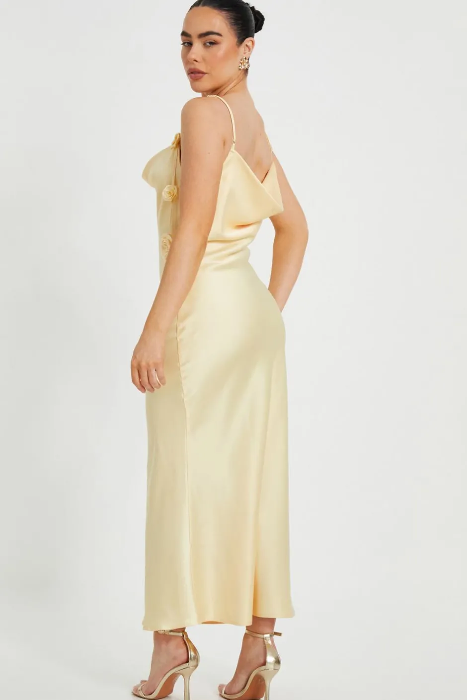 Quiz Petite Lemon Satin Midaxi Dress Online
