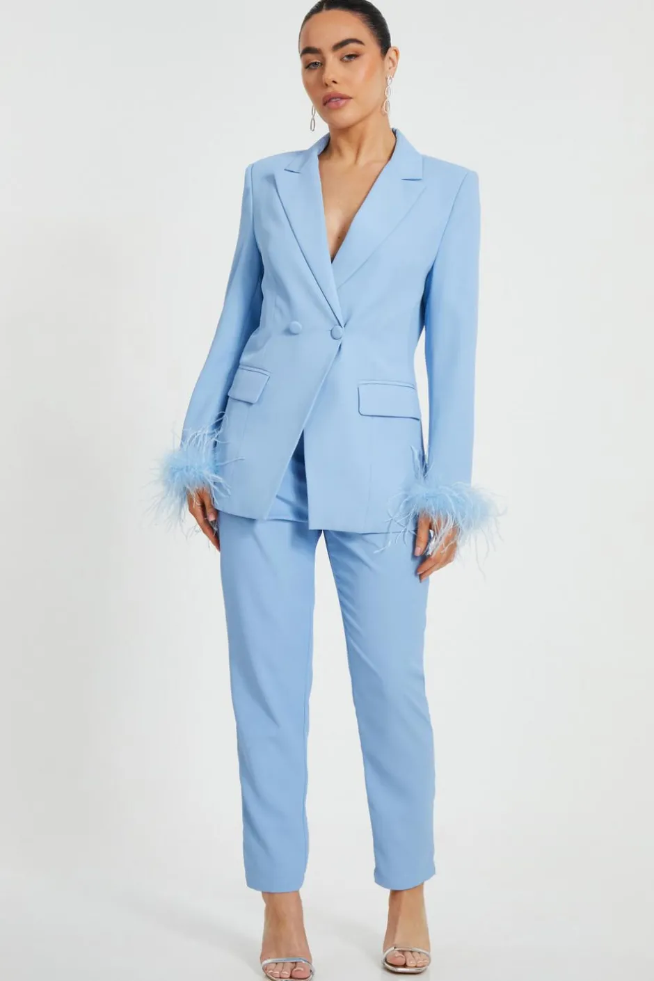 Quiz Petite Tailored Trousers Light Blue Online