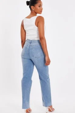Quiz Petite Light Denim Embellished Jeans