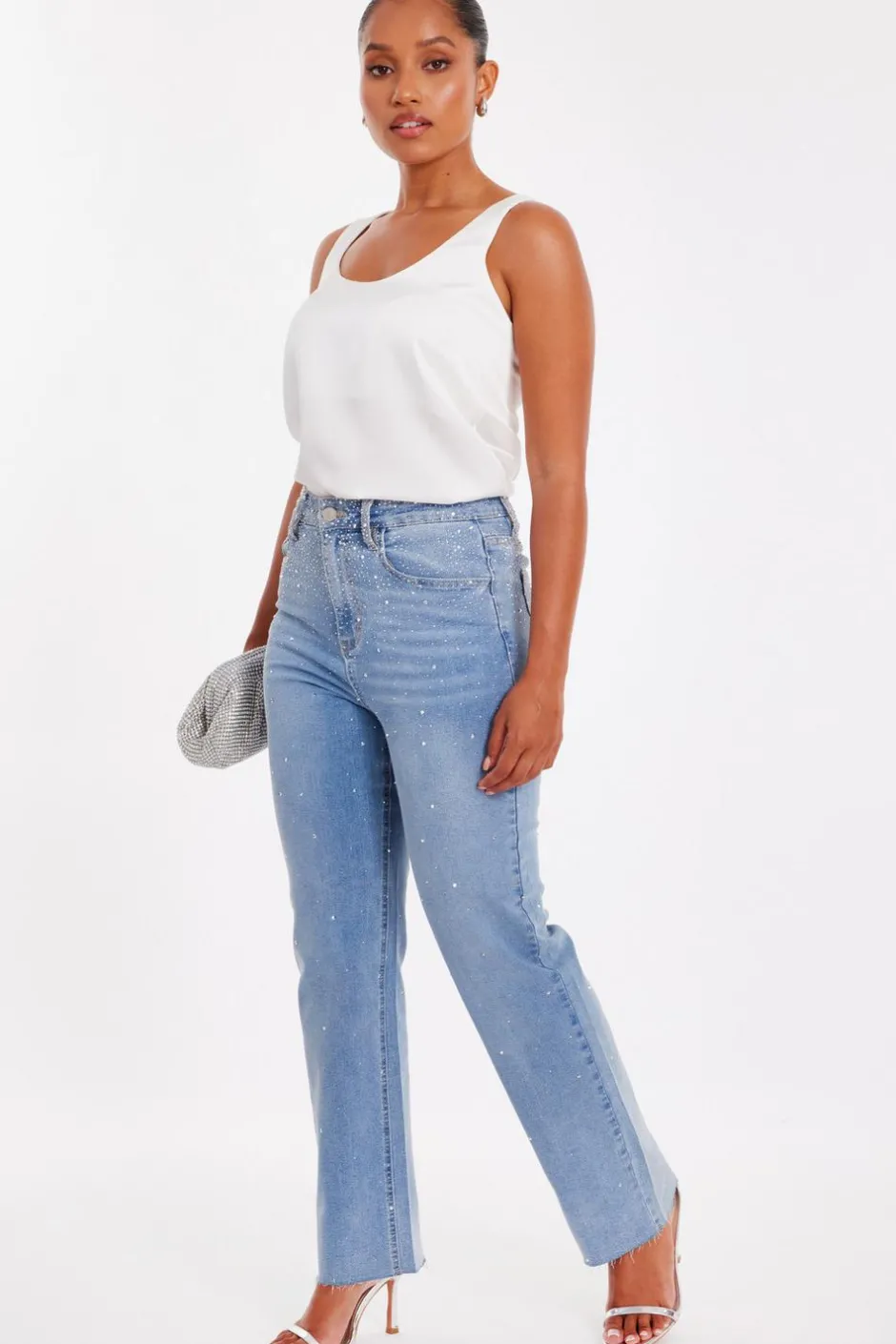 Quiz Petite Light Denim Embellished Jeans