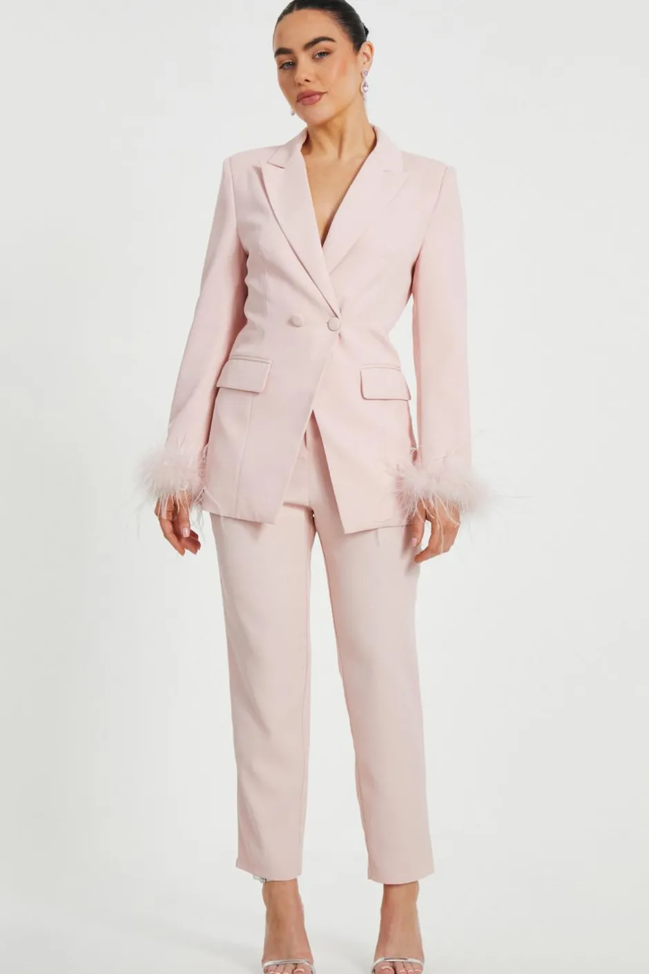 Quiz Petite Tailored Trousers Light Pink Discount