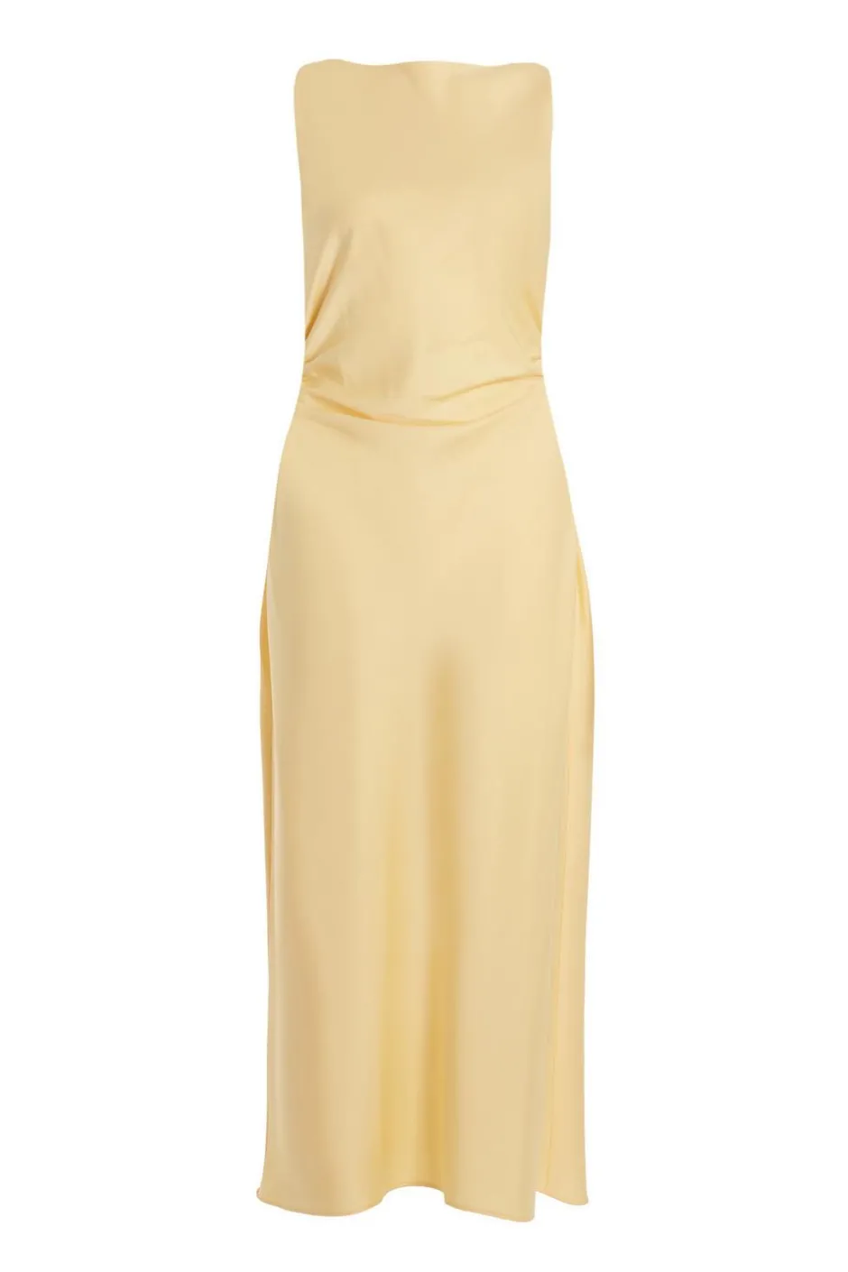 Quiz Petite Light Yellow Satin Ruched Midi Dress