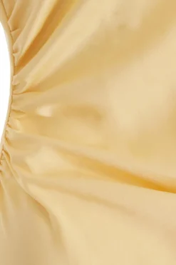 Quiz Petite Light Yellow Satin Ruched Midi Dress