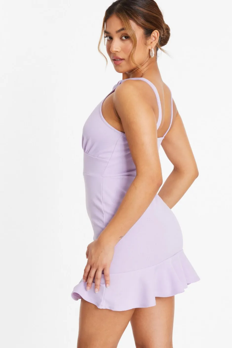 Quiz Petite Lilac Bodycon Frill Hem Mini Dress New
