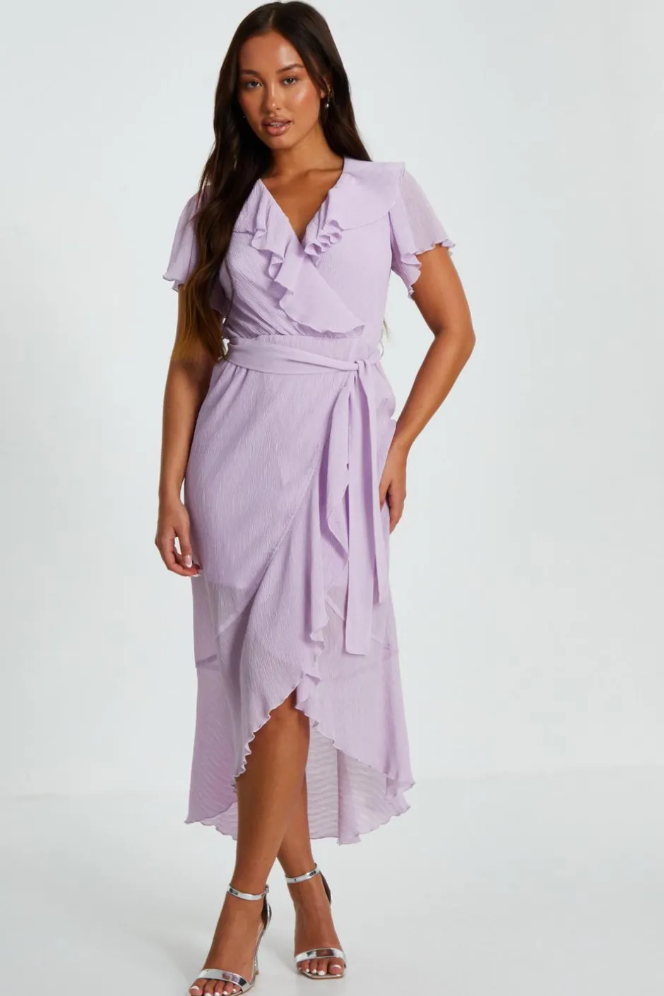Quiz Petite Lilac Crinkle Frill Midaxi Dress Best
