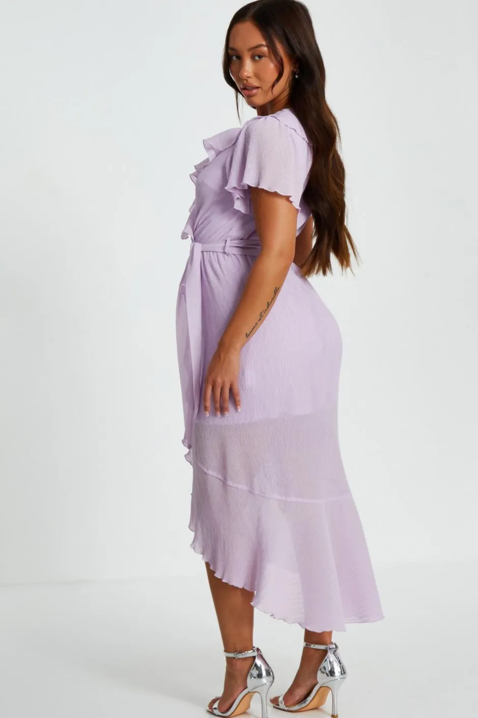 Quiz Petite Lilac Crinkle Frill Midaxi Dress Best