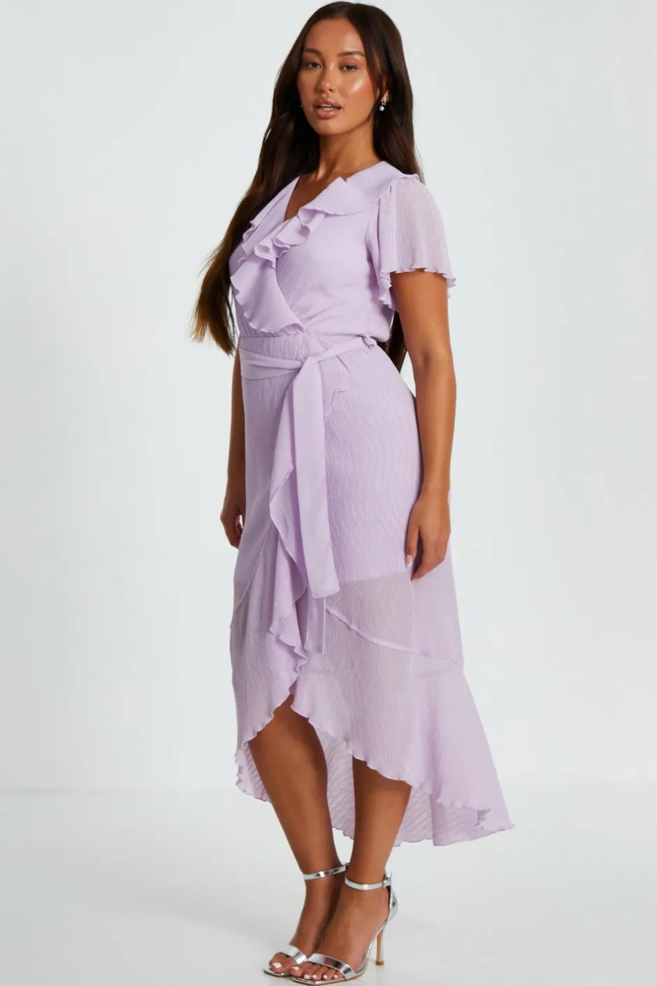 Quiz Petite Lilac Crinkle Frill Midaxi Dress Best