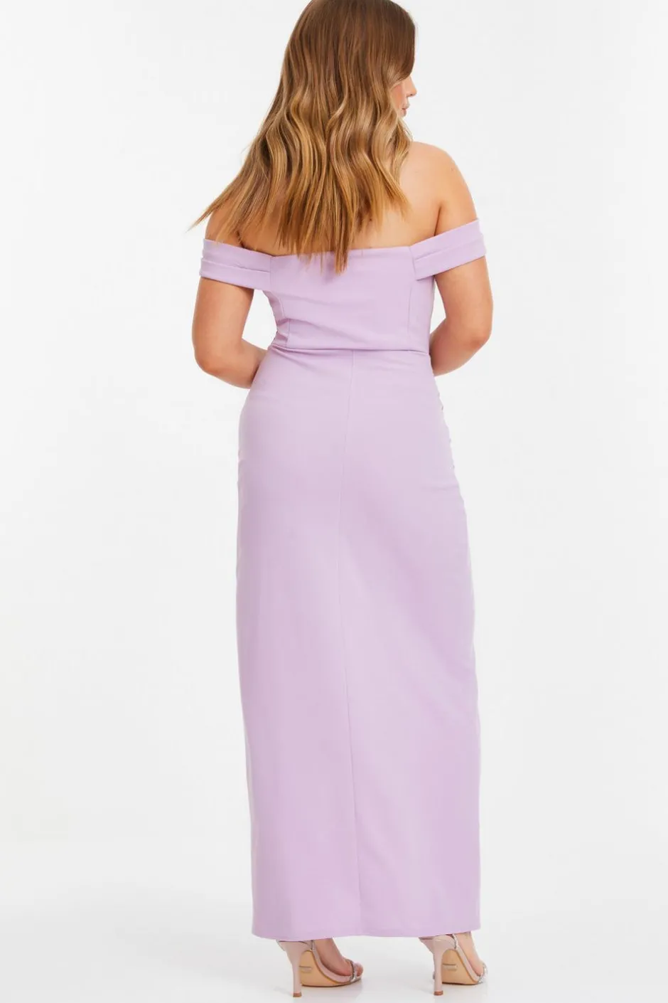 Quiz Petite Lilac Ruched Bardot Maxi Dress Clearance