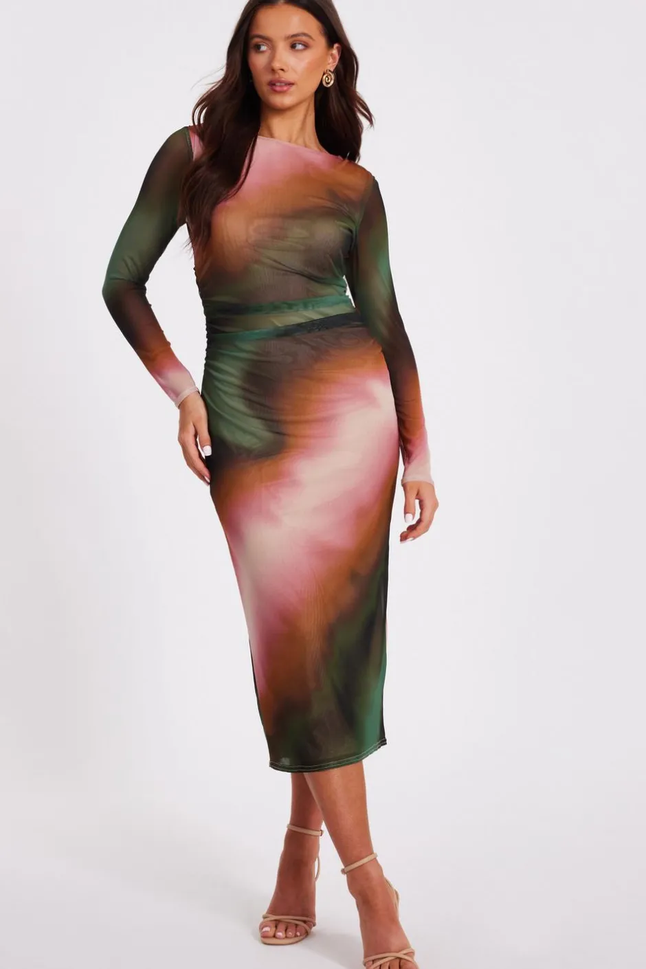 Quiz Petite Mesh Marble Print Midi Dress New