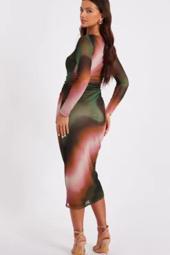 Quiz Petite Mesh Marble Print Midi Dress New