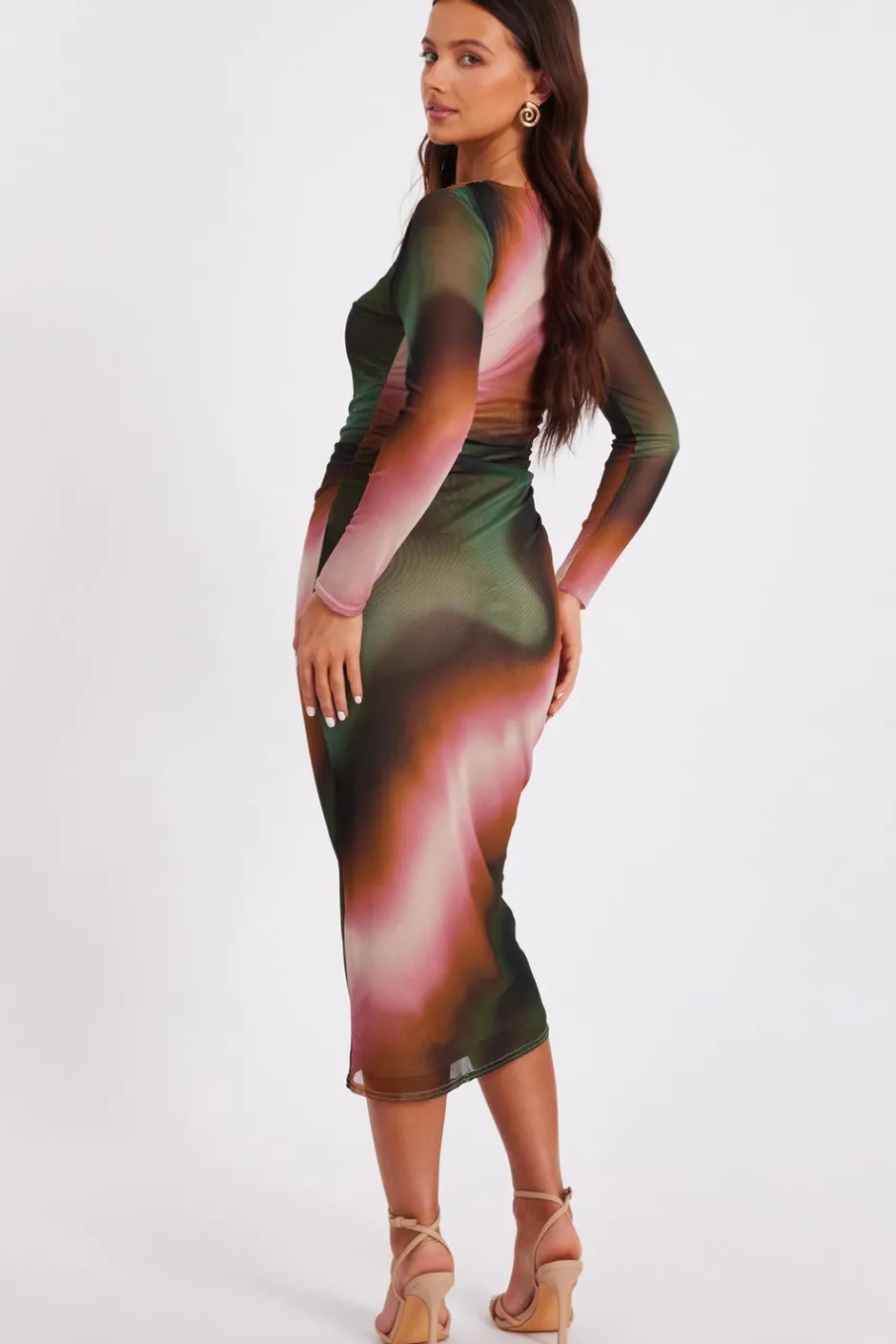 Quiz Petite Mesh Marble Print Midi Dress New
