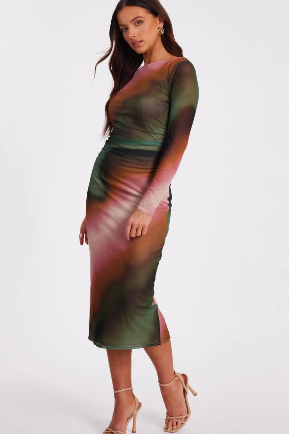 Quiz Petite Mesh Marble Print Midi Dress New